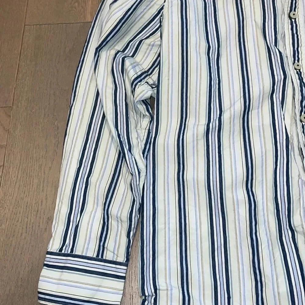 Tommy Bahama Men Size L White Blue Stripe Cotton Silk Shirt - Picture 6 of 10